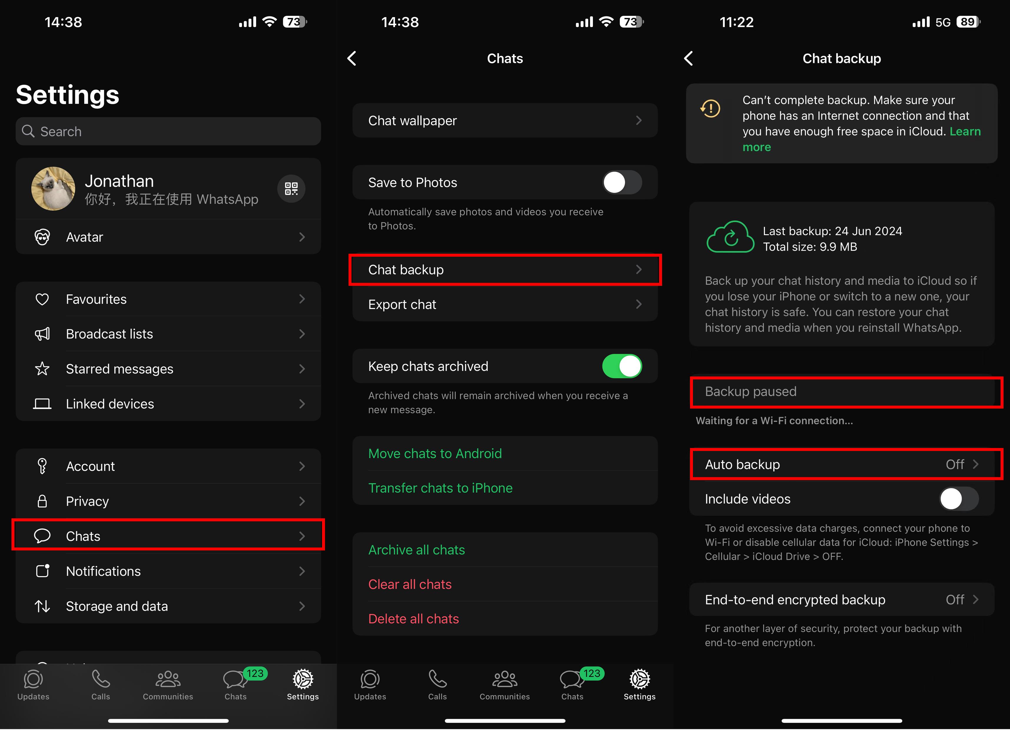 WhatsApp iOS backup steps