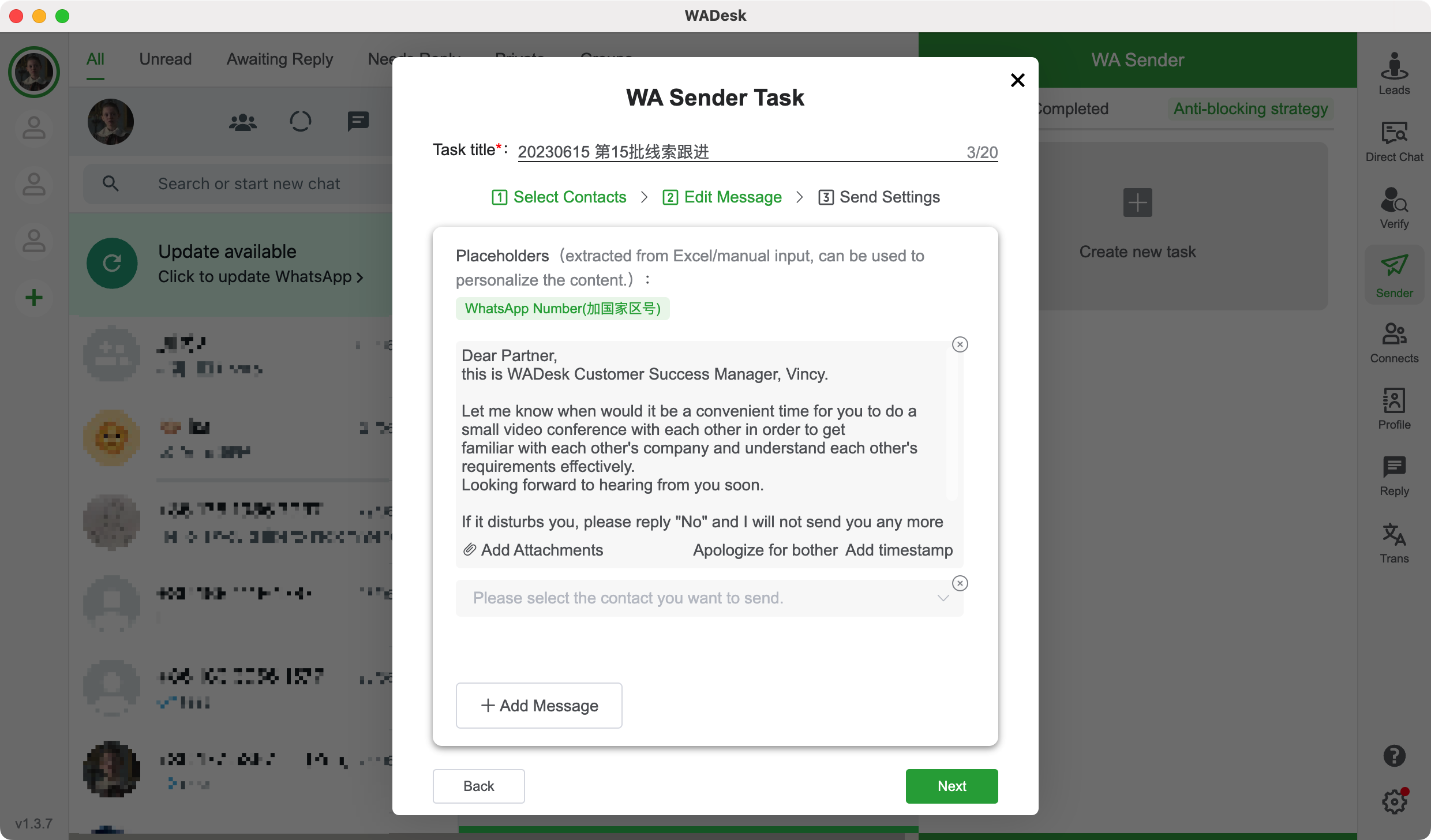 WADesk-Scheduled Marketing